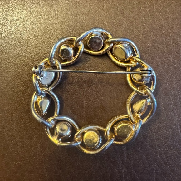 Vintage 1950s multi-gemstone gold tone wreath brooch - Picture 2 of 6